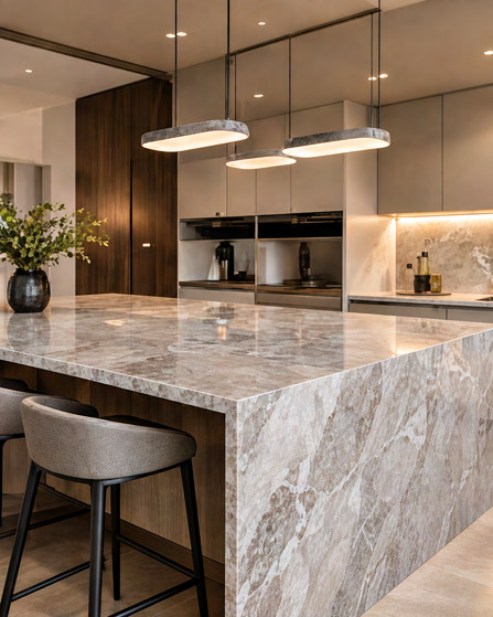 Superficie de piedra natural en cocina contemporánea